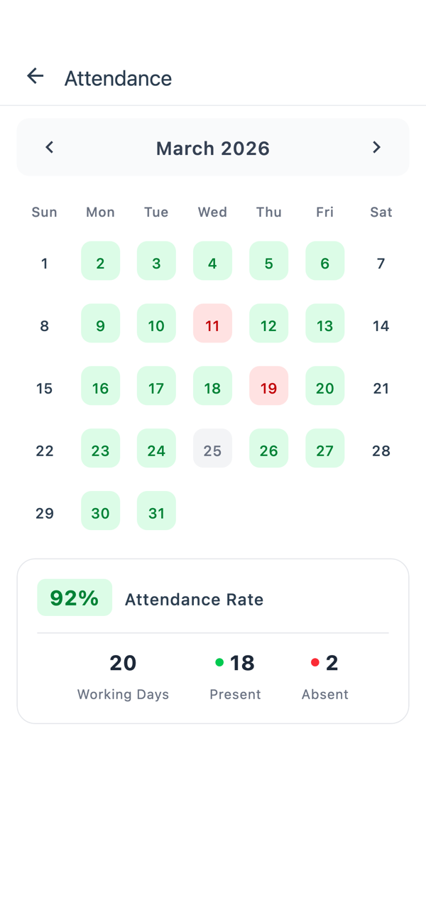 Parent app — child attendance and entry/exit alerts
